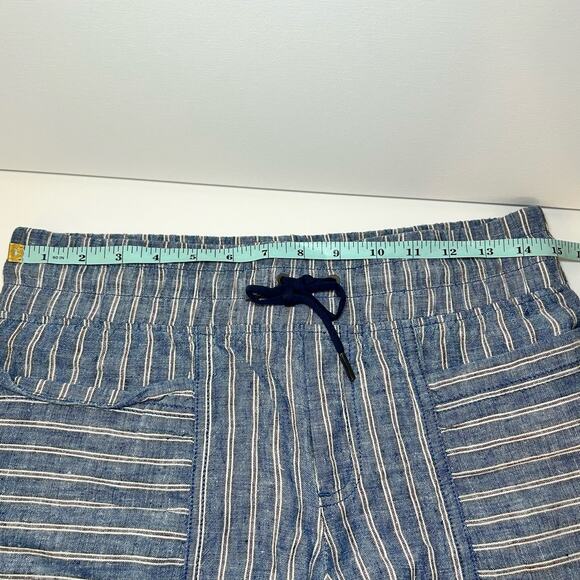 Athleta Cabo Linen Shorts Pull on Blue White Striped Drawstring Lightweight 4 - Picture 7 of 8